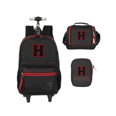 Imagem de Kit Escolar Mochila Rodinhas Lancheira Estojo Harry Potter - Luxcel, P