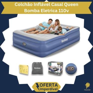 Imagem de Colchão Queen Inflável Condortável Suporta 350kg Família Enchemento El