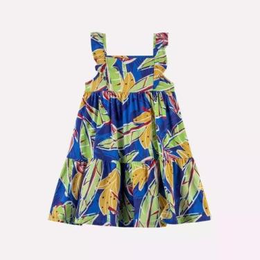 Imagem de Vestido Infantil Menina Estampa Tropical Nanai, Azul, 8, Meninas