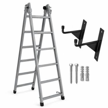 Imagem de Escada Extensiva 2,40m 5x8 Cinza + Suporte Pendurar Escada - BcaloS, P