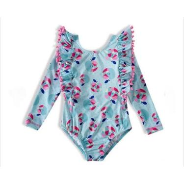 Imagem de Maiô Body Manga Longa Uv50+ Roupa De Praia Infantil Tip Top, Azul clar