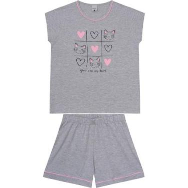 Imagem de Pijama Manga Curta Feminino Malha Malwee Ref. 120735, Cinza, GG