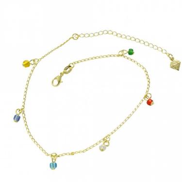 Imagem de Tornozeleira Com Miçangas Coloridas PRI Style Folheada A Ouro 18K Anti