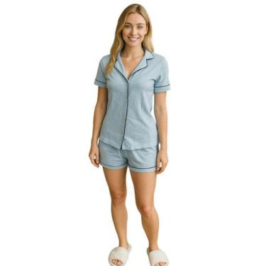 Imagem de Pijama Feminino de Algodão com Camisa de Botões e Shorts Confortável -