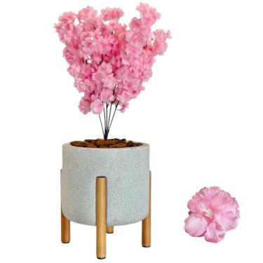 Imagem de Flor Cerejeira Artificial Planta Com Vaso Pé Madeira Arranjo - - PLAND