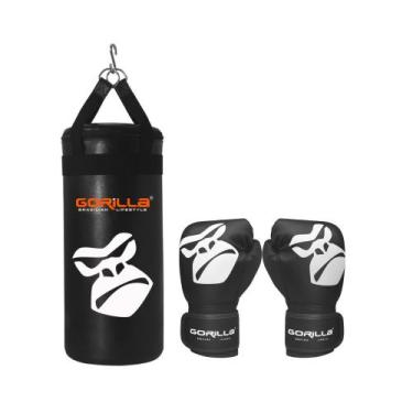 Imagem de Saco De Pancada + Luva Boxe Kit Muay Thai Infantil - Gorilla Protetor 