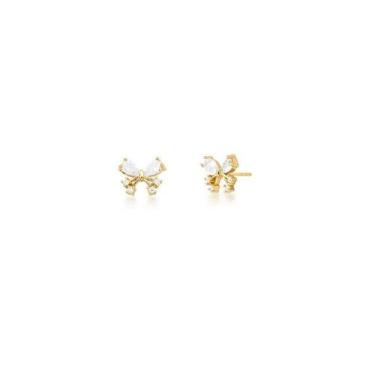 Imagem de Brinco laço cravejado banhado a ouro - zircônias - 9mm x 11mm - VIDIÈ