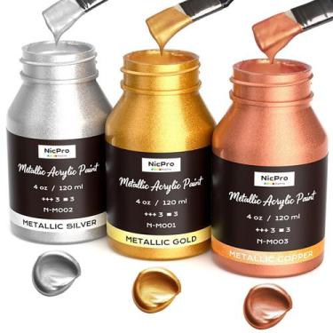 Imagem de Tinta Acrílica Nicpro Metálica Ouro Prata Cobre 360ml
