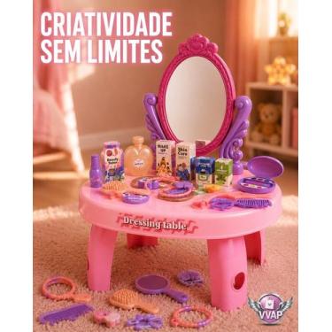 Imagem de Penteadeira Infantil Camarim Fashion Rosa com Espelho e 30 Acessórios 