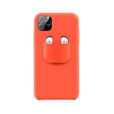 Imagem de Capinha capa para iPhone 11 Pro Silicone 2 em 1 Suporte para AirPods 1 2, Pêssego