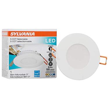 Imagem de SYLVANIA LED de 7,6 cm (3 polegadas), luz de fundo embutida, regulável, 8W, 500 lúmens, 5 CCT selecionáveis de cores (2700K/ 3000K/ 3500K/ 4000K/ 5000K), classificação úmida, 90 CRI - 1 pacote (61403)