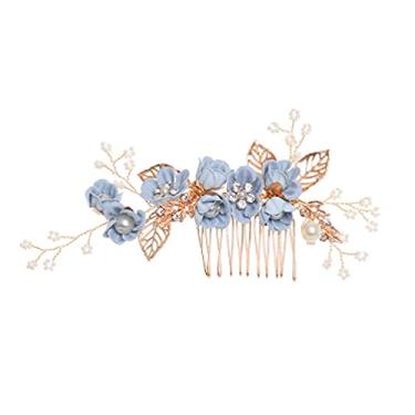 Imagem de Beaupretty Pente de cabelo para casamento com strass e clipe de flor para cabeça de cristal (azul)