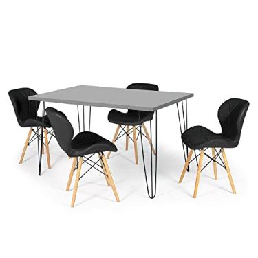 Imagem de Conjunto Mesa de Jantar Hairpin 130x80 Volpi com 4 Cadeiras Eiffel Slim - Preto