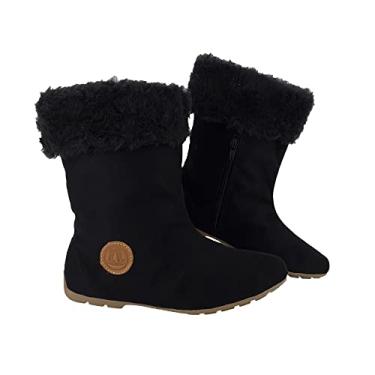 Imagem de Bota Feminina com Pelo Neve Lã 100% Pelo Dentro Inverno Rasteira LB101 Cor:2-Preto-Marrom;Tamanho:34