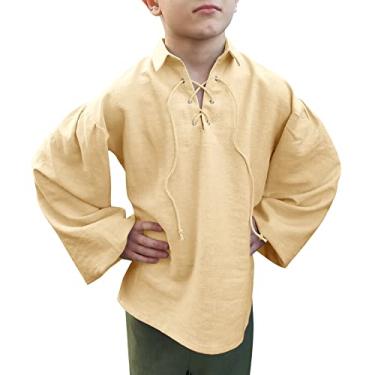 Imagem de Bbalizko Camiseta infantil de pirata medieval com cadarço para Halloween escocês Jacobite Ghillie, Caqui, 3-4 Anos