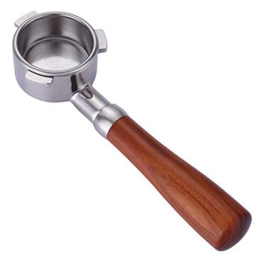 Imagem de Joytata Portafilter sem fundo de 54 mm serve para máquina de café Breville Barista Espresso em aço inoxidável Naked Portafilter junto com cesta de filtro de dose dupla, cabo sem fundo de madeira