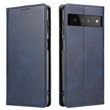 Imagem de Capa carteira para Google Pixel 6/6 Pro, Capa de couro carteira flip falsa premium com slot para cartão e função à prova de choque Capa para celular, azul, 6 Pro 17 cm
