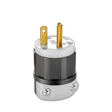 Imagem de Leviton 5466-C 20 Amp, 250 Volts, plugue, lâmina reta, nível industrial, aterramento, preto-branco