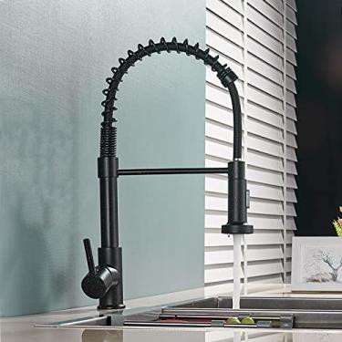 Imagem de Torneira de cozinha de níquel escovado pull down torneira misturadora de água de cozinha rotação de 360 ​​graus torneiras de pia de cozinha torneira de água quente e fria, preto com pontos, china