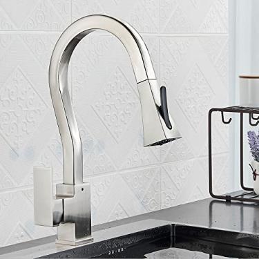 Imagem de Torneiras destacáveis para cozinha, torneira preta, pia, duas funções, alça única, água quente e fria, guindaste, torneira de cozinha montada no convés, níquel escovado, China
