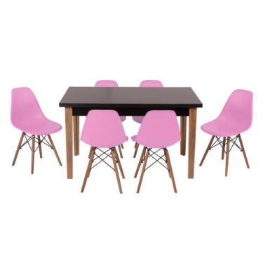 Imagem de Conjunto Mesa De Jantar Luiza 135cm Preta Com 6 Cadeiras Eames Eiffel