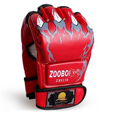 Imagem de (H-Red) - ZooBoo MMA Gloves, Half-Finger Boxing Fight Gloves MMA Mitts with Adjustable Wrist Band for Sanda Sparring Punching Bag Training (One Size Fits Most)