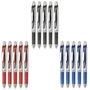 Imagem de Pentel Energel - Caneta de Gel Líquido Retrátil, 0,5 mm, Ponta de Agulha Fina (Preto, Azul, Vermelho), Tinta, 15 Canetas