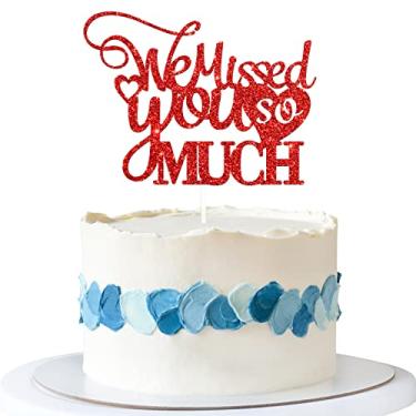 Imagem de Talorine Topo de bolo We Missed You So Muth, festa de boas-vindas, bem-vindo à casa, artigos de decoração de festa do exército (glitter vermelho)