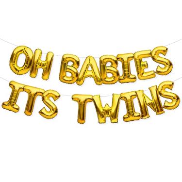 Imagem de PartyForever OH BABIES ITS TWINS balão dourado para decorações e suprimentos para chá de bebê, gêmeos revelação de gênero faixa de balões de letras de folha de festa