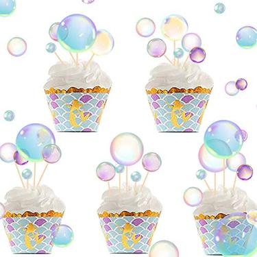 Imagem de 27 peças de decoração de festa sob o mar, topos de bolha, adesivos de bolha arco-íris para festa infantil, aniversário, sereia, chá de bebê