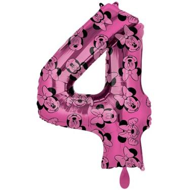 Imagem de Anagram Balão Mylar Minnie Mouse 4º aniversário para sempre, rosa e preto, 86 cm