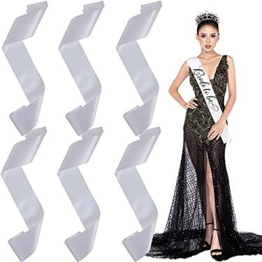 Imagem de 6 peças de faixa de cetim em branco por sublimação, acessório de festa de faixas simples para festa de casamento e bricolage, desenhe sua faixa