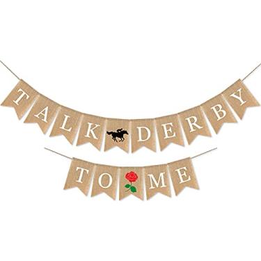 Imagem de SWYOUN Banner Derby to Me de juta Kentucky Derby Suprimentos de festa Decoração de lareira de cornija de corrida de cavalos