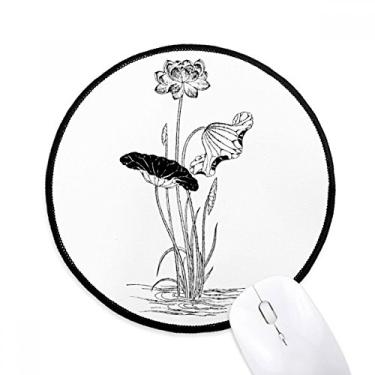 Imagem de Tapete de mouse de planta preta e branca com flor de lótus para computador
