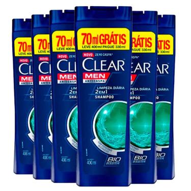Imagem de Kit Shampoo Clear Anti-Caspa Limpeza Diária 2 Em 1 Leve 400ml Pague 330ml 6 Unidades