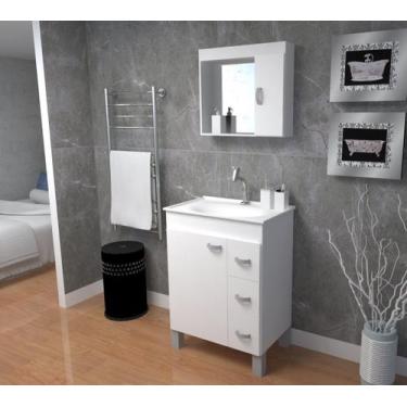 Imagem de Gabinete Armário Para Banheiro Com Cuba E Espelheira Brava 60 Cm Branc