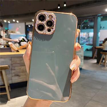 Imagem de Capa de telefone macia para iPhone 13 12 Pro Max Mini 11 Pro XR X XS 7 8 Plus SE capa cinza para iPhone X com proteção de câmera de chapeamento quadrado glitter diamante