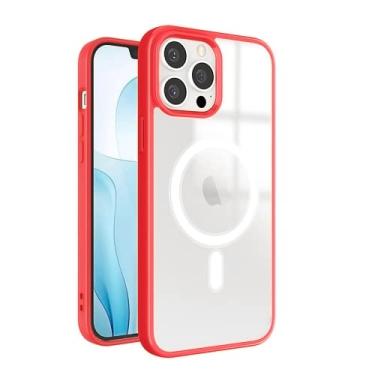 Imagem de Capa magnética, MAKASI compatível com MagSafe, PC rígido ultra fino com capa protetora de bordas de TPU macio, para iPhone 14 Max, capa de 6,7 polegadas (vermelha)