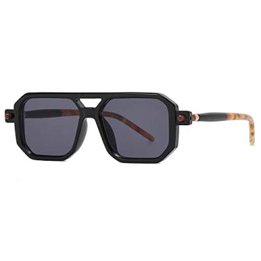 Imagem de Óculos de sol vintage com gradiente de feixe duplo para homens, lentes transparentes, rebite, óculos de sol femininos, preto, tamanho único