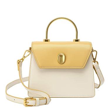 Imagem de Scarleton Bolsa tiracolo acolchoada, bolsa de ombro com alça de corrente, mini bolsa de couro vegano, H2065, Amarelo/branco, Small