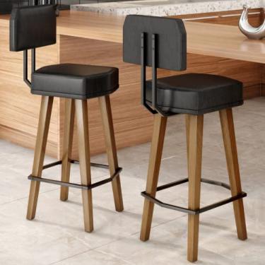 Imagem de Kit 02 Banquetas para Bar Bancada Alta Luxo (80CM DO ASSENTO AO CHÃO, PRETO)