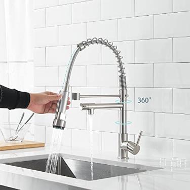 Imagem de Torneira de cozinha Casavilla com pulverizador, torneiras para pia de cozinha, torneiras de aço inoxidável de alça única para pias de cozinha, níquel escovado