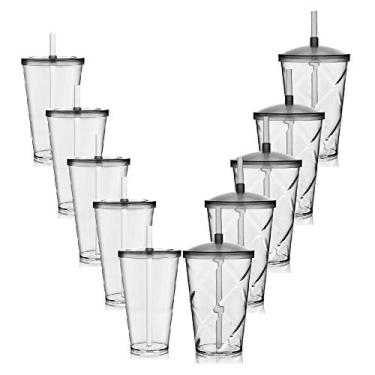 Imagem de Kit 5 Copos Com Tampa 700ml e 5 Copos com Tampa 550ml Acrílico