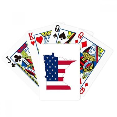 Imagem de DIYthinker Minnesota USA Mapa Estrelas Listras Bandeira Forma Poker Baralho Presente de Mesa
