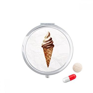 Imagem de Estojo de comprimidos de chocolate marrom com estampa de sorvete doce, caixa de armazenamento de medicamentos dispensador de recipiente