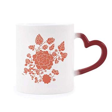 Imagem de Caneca vermelha com estampa de rosa e flor vermelha sensível ao calor Caneca de grés que muda de cor vermelha