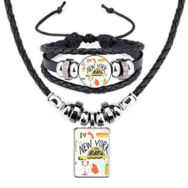 Imagem de America New York City Liberty Illistration Conjunto de joias de pulseira de couro