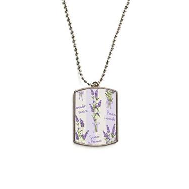Imagem de Colar de aço inoxidável com pingente de placa de cachorro com arte de desenho de lavanda