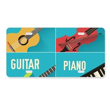 Imagem de DIYthinker Violino com combinação de piano, placa de licença para decoração de carro, acessório de aço inoxidável