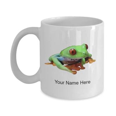 Imagem de Caneca personalizada de sapo de árvore vermelha, xícara de café de sapo vermelho-árvore, ideia de presente de sapo vermelho-olhos-árvore, copo personalizado de sapo-árvore, caneca de café de 325 ml